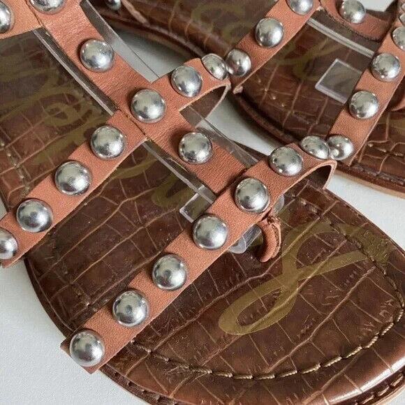Sam Edelman Eavan Beaded Stud Sandal Brown Cage Gladiator Silver Metal Thong 7.5 - Picture 4 of 8